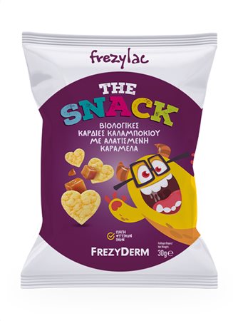 FREZYLAC THE SNACK Βιολογικές καρδιές καλαμποκιού με αλατισμένη καραμέλα 