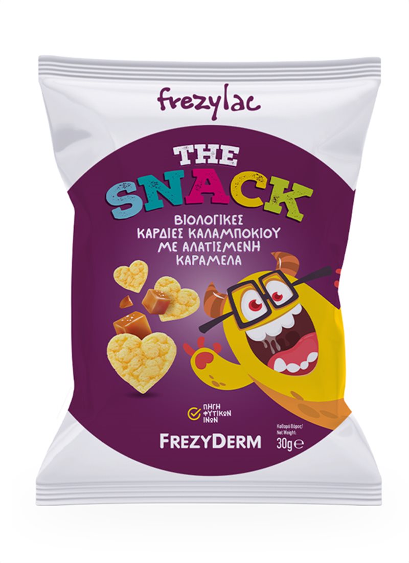 FREZYLAC THE SNACK Βιολογικές καρδιές καλαμποκιού με αλατισμένη καραμέλα 